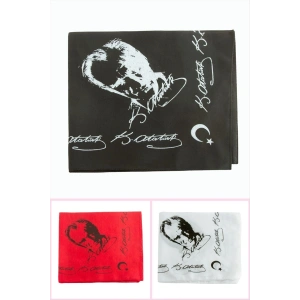 Atatürk İmzalı Desenli Keten Bandana 50*50