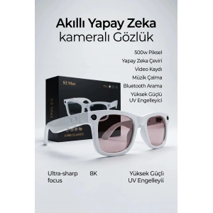 Beyaz Akıllı Gözlük Fotoğraf Video Ses Kaydı Kablosuz Modern Premium Tasarım
