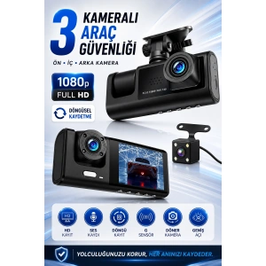 C309 Tipi 3 Kameralı LCD Ekran Araç Kamerası Hareket Sensörlü Gece Görüşlü G Sensörlü