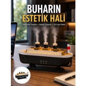 Dekoratif Gemi Modeli 7 Renk Işıklı Hava Nemlendirici ve Oda Kokusu Difüzörü Yeni Nesil