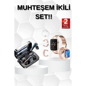 Dijital Göstergeli Powerbank Bluetooth Kulaklık ve Yeni Nesil Amoled Ekran Akıllı Saat