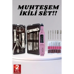 Elektrikli Manikür Pedikür Seti İkili Set 12 Parça Tırnak Bakımı Törpü Protez Çıkarma