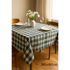 Fiber Kareli Masa Örtüsü Sofra Bezi Ekose Desen 160x160 Cm Yeşil
