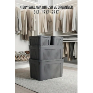 Füme 4Lü Karma Ünit Saklama Kutusu Seti (8 LT + 17 LT + 27 LT) & Çok Amaçlı Ev Ve Kiler Düzenleyici