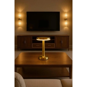 Gold Mantar Masa Lambası 3 Renk Modlu Kablosuz Şarjlı Dekoratif Metal LED Abajur