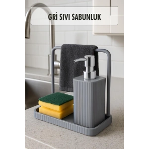 Havluluklu Sıvı Sabunluk & Havlu Asma Aparatlı Sıvı Sabunluk Gri 400 ml