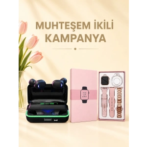 Kadınlara Özel Bileklik Hediyeli Akıllı Saat ve Dijital Göstergeli ANC Özellikli Bluetooth Kulaklık