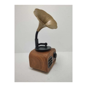 Kahverengi Nostaljik Tasarımlı Mini Bluetooth Radyo ve Hoparlör, Klasik Gramafon Görünümlü