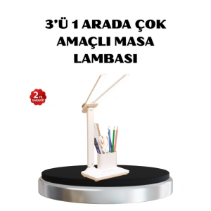 Kalemlik ve Telefon Standlı Masa Lambası – Kısılabilir LED Işık, Göz Dostu Tasarım