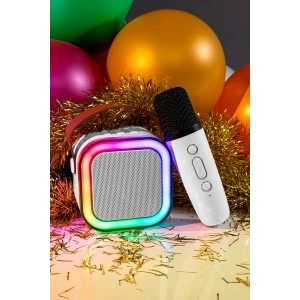 Karaoke Mikrofonlu Beyaz Bluetooth Hoparlör, Taşınabilir Müzik ve Eğlence Sistemi