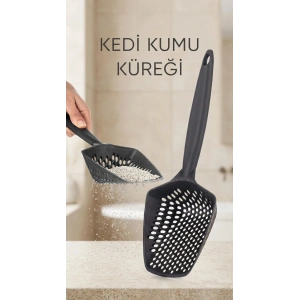 Kedi Kumu Eleme Küreği geniş dişli yapısıyla tüy ve kum ayırımı sağlar evcil hayvanlar için kullanışlı