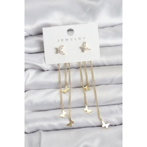 Kelebek Model Gold Renk Pirinç Sallantılı Kadın Küpe
