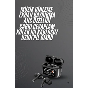 Kulak İçi Bluetooth Kulaklık Ekranlı Müzik Dinleme Çağrı Cevaplama Siyah
