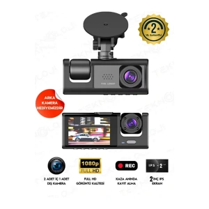 LCD Ekranlı 3 Kameralı Dash Cam Araç İçi Yol Kayıt Kamerası Gece Görüşlü G Sensörlü