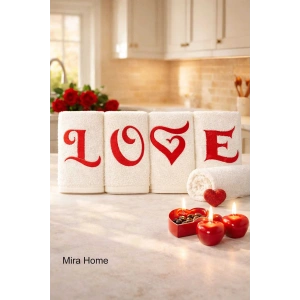 Love Nakışlı 4lü Mutfak Havlusu Seti  30x50 cm