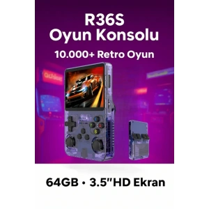 Mor Renkli Mini Retro Oyun Konsolu, 64GB Hafıza ve IPS Ekran ile 10.000 Oyun Sunar
