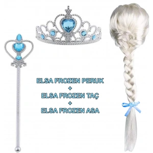 Örgülü Karlar Ülkesi Frozen Elsa Peruğu Tacı ve Sopası Çocuk Boy
