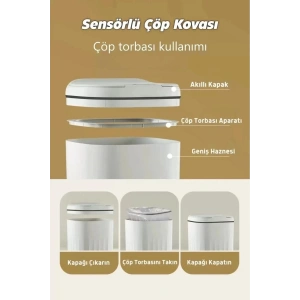 Otomatik Hareket Sensörlü Akıllı Çöp Kovası – 20 Litre Sessiz ve Hijyenik Kullanım