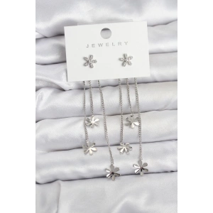 Papatya Model Gümüş Renk Pirinç Sallantılı Kadın Küpe