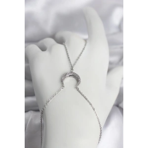 Pirinç Gümüş Renk Hilal Model Zirkon Taşlı Kadın Şahmeran