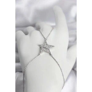Pirinç Gümüş Renk Zirkon Taşlı Yıldız Model Kadın Şahmeran