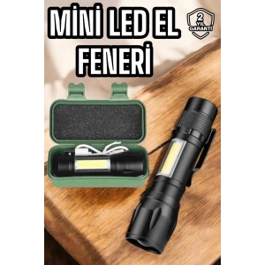 Şarjlı Metal Zoomlu El Feneri Işıldak Led Işık Taşınabilir El Lambası