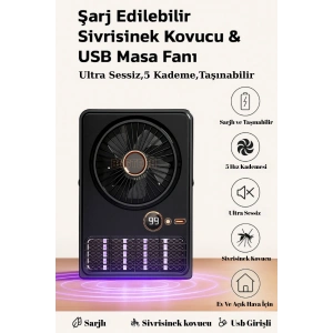 Şarjlı ve Taşınabilir Masaüstü Vantilatör, 5 Kademeli Hız ve Sinek Kovucu Özelliğe Sahiptir