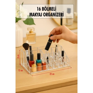 Şeffaf 16 Bölmeli Makyaj Organizeri Düzenleyici 12×22×8 cm
