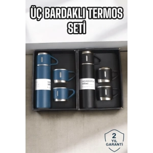 Şık ve Dayanıklı 3 Bardaklı Termos Seti Uzun Süre Isı Koruma Özellikli