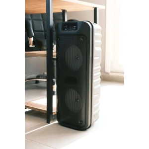 Siyah Büyük Çift Hoparlörlü Bluetooth Ses Sistemi, Işıklı ve Mikrofonlu, Suya Dayanıklı