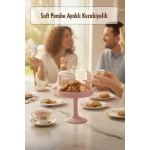 Soft Pembe Akrilik Ayaklı Kurabiyelik & Kapaklı Sunum Standı - 2 Parça