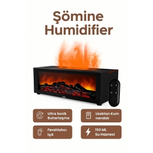 Şömine Tasarımlı Ultrasonik Buhar Makinesi: 150 ML Kapasiteli ve Kumandalı Aroma Difüzörü