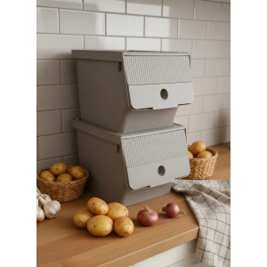 Vizon 2Li 13,5 LT Modubox Kayar Kapaklı Saklama Kabı & Patates Soğan Kovası & Erzak Kutusu