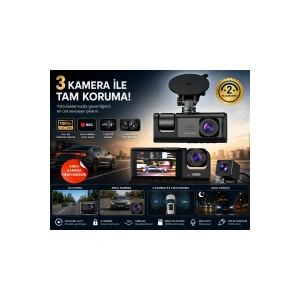WiFi Destekli 1080p 3 Kameralı Araç İçi Kamera LCD Ekranlı Gece Görüşlü G Sensörlü