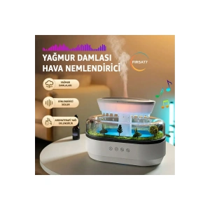 Yağmur Damlası Tasarımlı Hava Nemlendirici ve Aromaterapi Difüzörü, 7 Renk RGB Işık