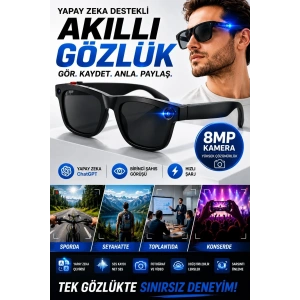 Yapay Zeka Çevirili 8MP Kameralı Akıllı Gözlük Birinci Şahıs Görüşü ve Hızlı Şarjlı