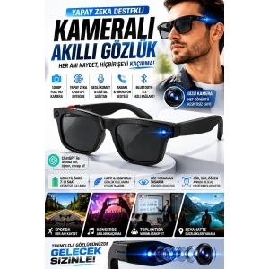 Yapay Zeka Destekli Kameralı Akıllı Gözlük 8MP Kamera ChatGPT Çeviri Ses Kayıt Özellikli