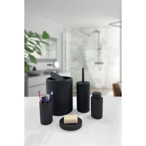 Yuvarlak Siyah 5 Parça Banyo Seti Çöp Kovası Fırça Sabunluk Diş Fırçalık Aksesuar