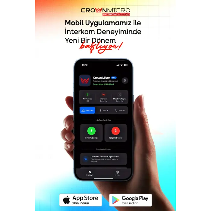 Crown C20 İnterkom - Mobil Uygulama Destekli - Buff HEDİYELİ