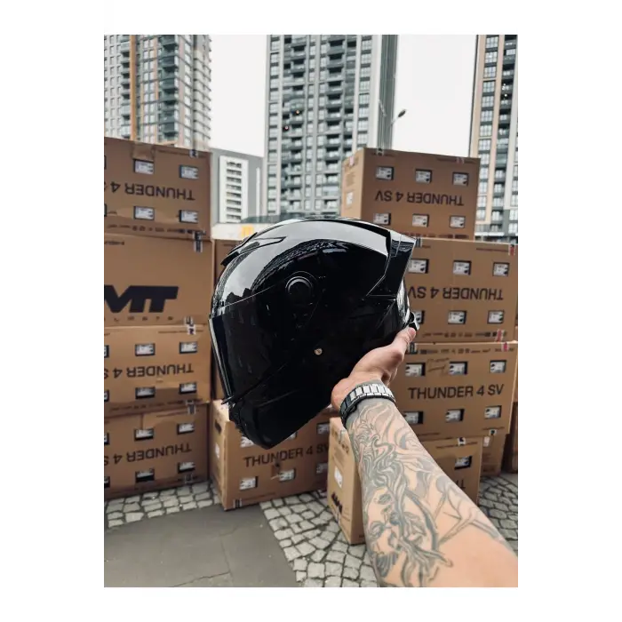 Helmets Thunder 4 Gloss Black Kask ŞEFFAF VİZÖRLÜ
