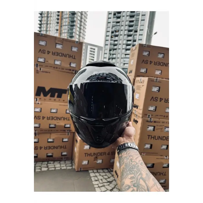 Helmets Thunder 4 Gloss Black Kask ŞEFFAF VİZÖRLÜ
