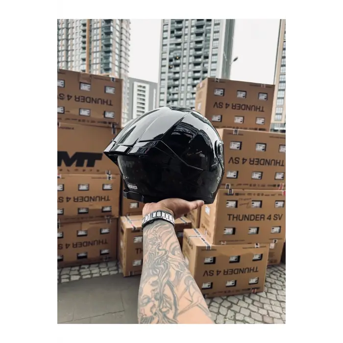 Helmets Thunder 4 Gloss Black Kask ŞEFFAF VİZÖRLÜ