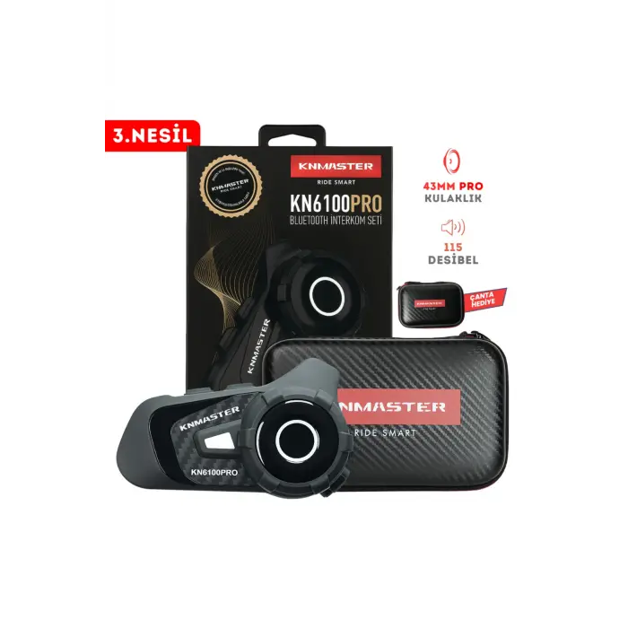 Kn6100 Pro Motosiklet Kask Interkom Bluetooth Intercom Kulaklık Seti Karbon Siyah Çanta Hediyeli