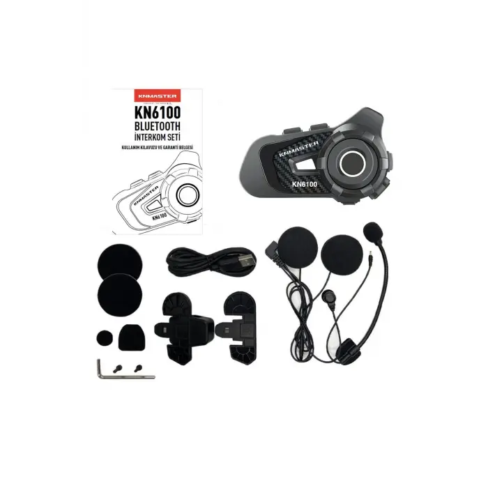 Kn6100 Pro Motosiklet Kask Interkom Bluetooth Intercom Kulaklık Seti Karbon Siyah Çanta Hediyeli