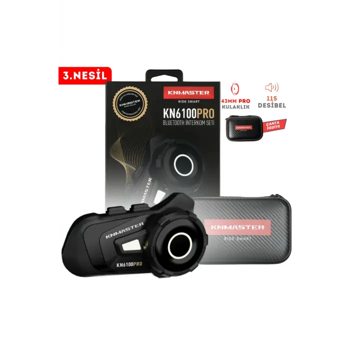 Kn 6100 Pro Motosiklet Kask Interkom Bluetooth Intercom Kulaklık Seti Siyah Çanta Hediyeli