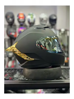 871 Mat Siyah Gold Vizör Kapalı Kask