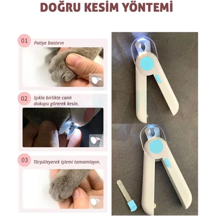 Işıklı Törpülü Evcil Hayvan Tırnak Makası Mavi