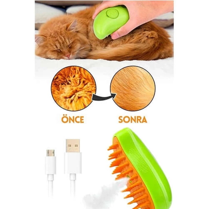 Buharlı Kedi Ve Köpek Tarağı - Işıklı ve Usb Şarjlı