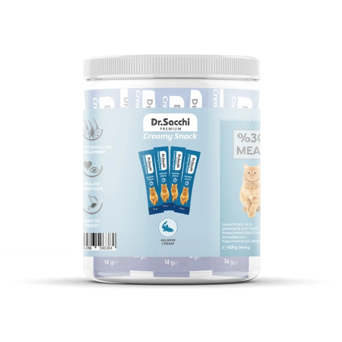 Dr.Sacchi Creamy Snack Somonlu Sıvı Kedi Ödülü 14 gr - 30Lu Kavanoz
