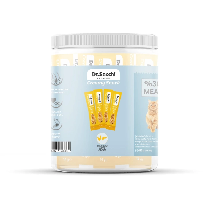 Dr.Sacchi Creamy Snack Sterilised Somonlu Sıvı Kedi Ödülü 14 gr - 30Lu Kavanoz